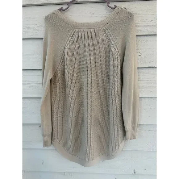 RD Style Cream Knit Sweater Large Chunky Cotton Blend Boho Pullover Raglan - Picture 8 of 8